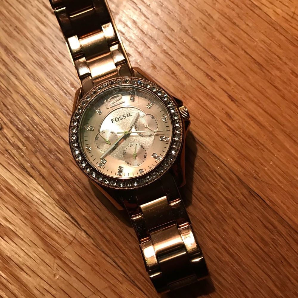 Fossil Rose Gold Watch with Crystals